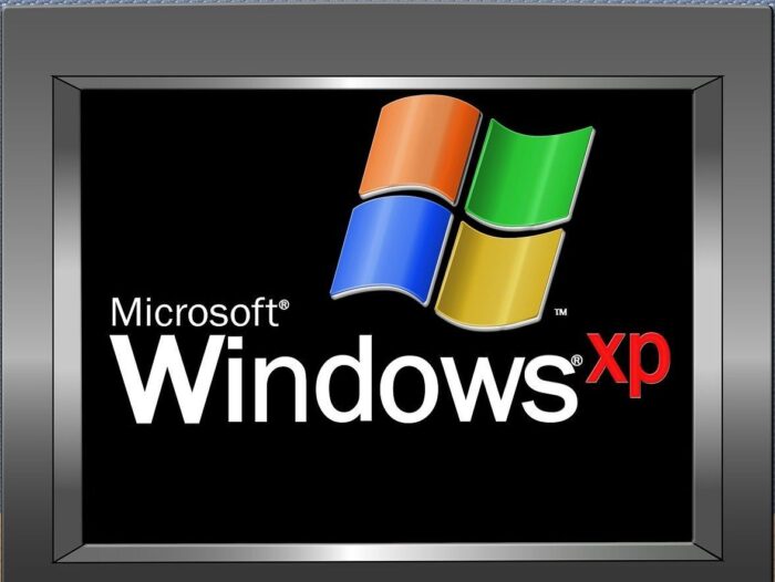 Лого на Windows XP с цветна икона и модерна рамка.